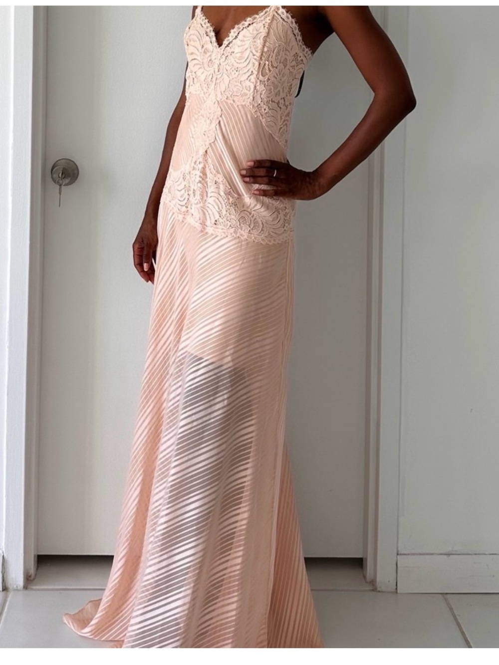 Marciano Blush Lace Bodice Pleated Maxi Dress